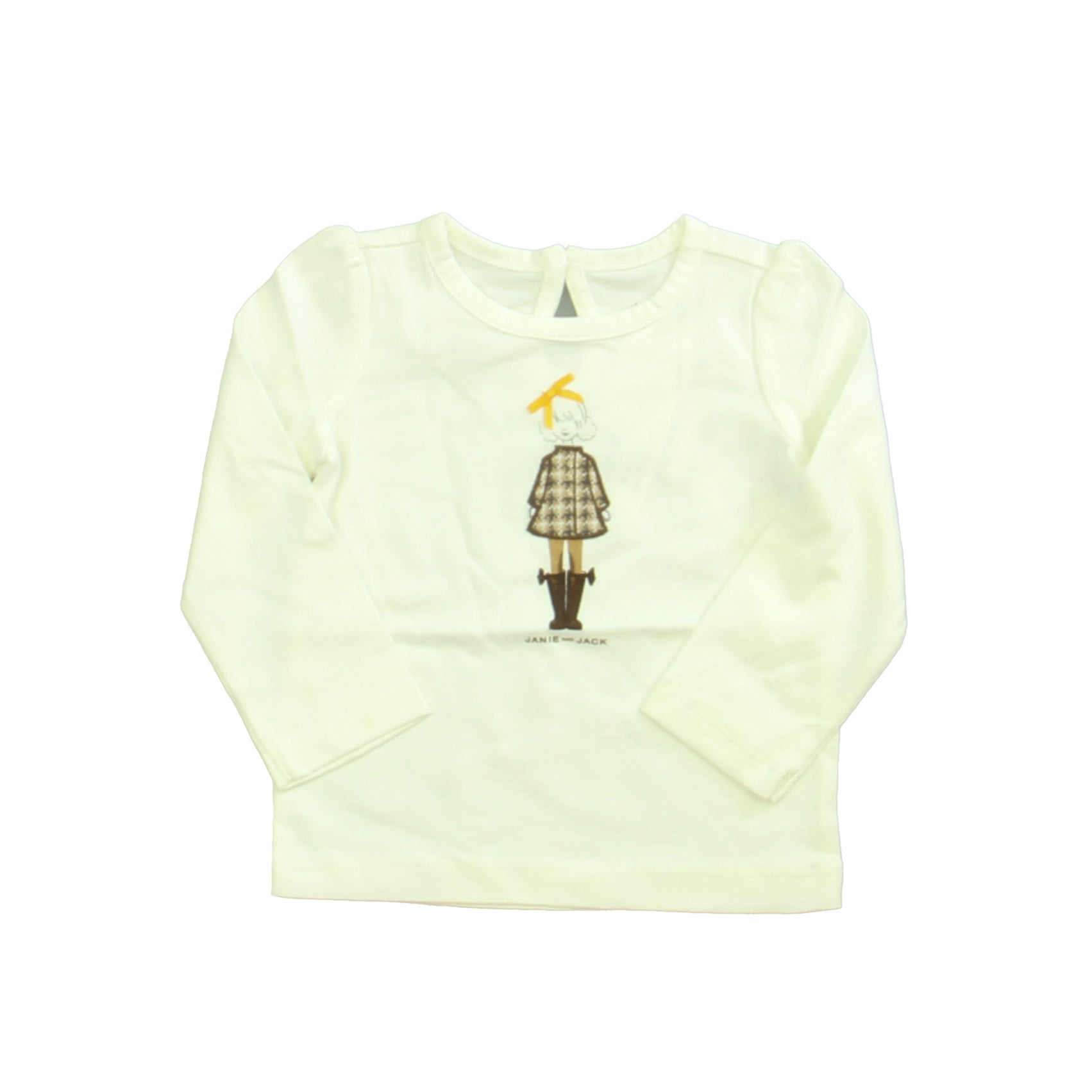 Janie and Jack Girls White | Brown Long Sleeve T-Shirt Size: 6-12 Months White | Brown