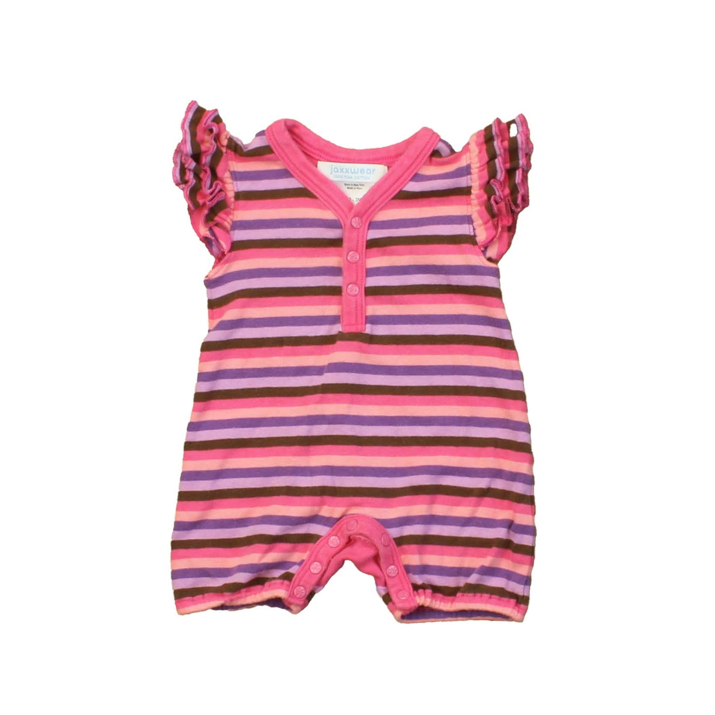 Jaxxwear Girls Pink | Purple | Brown | Stripes Romper Size: 0-3 Months Pink | Purple | Brown | Stripes