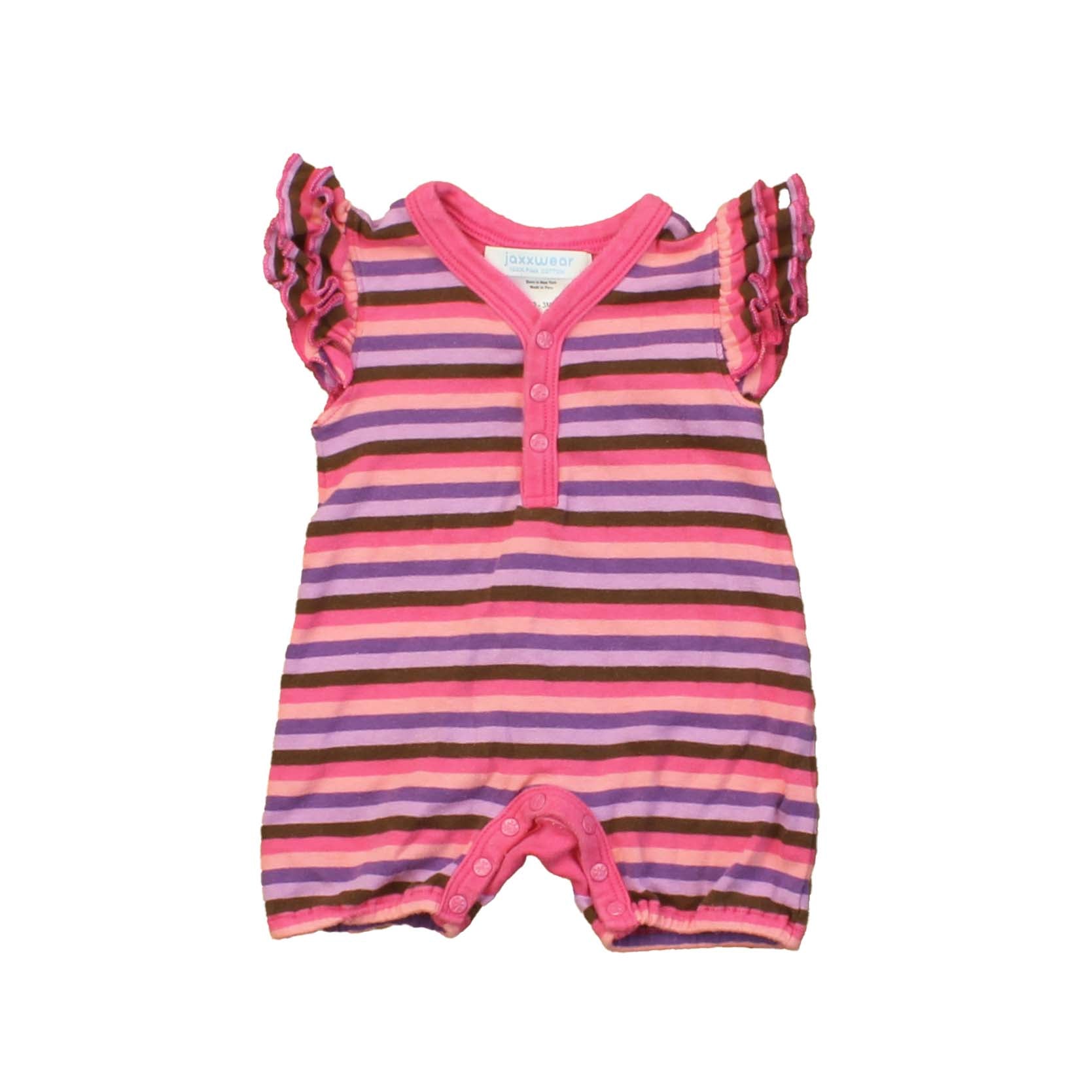 Jaxxwear Girls Pink | Purple | Brown | Stripes Romper Size: 0-3 Months Pink | Purple | Brown | Stripes
