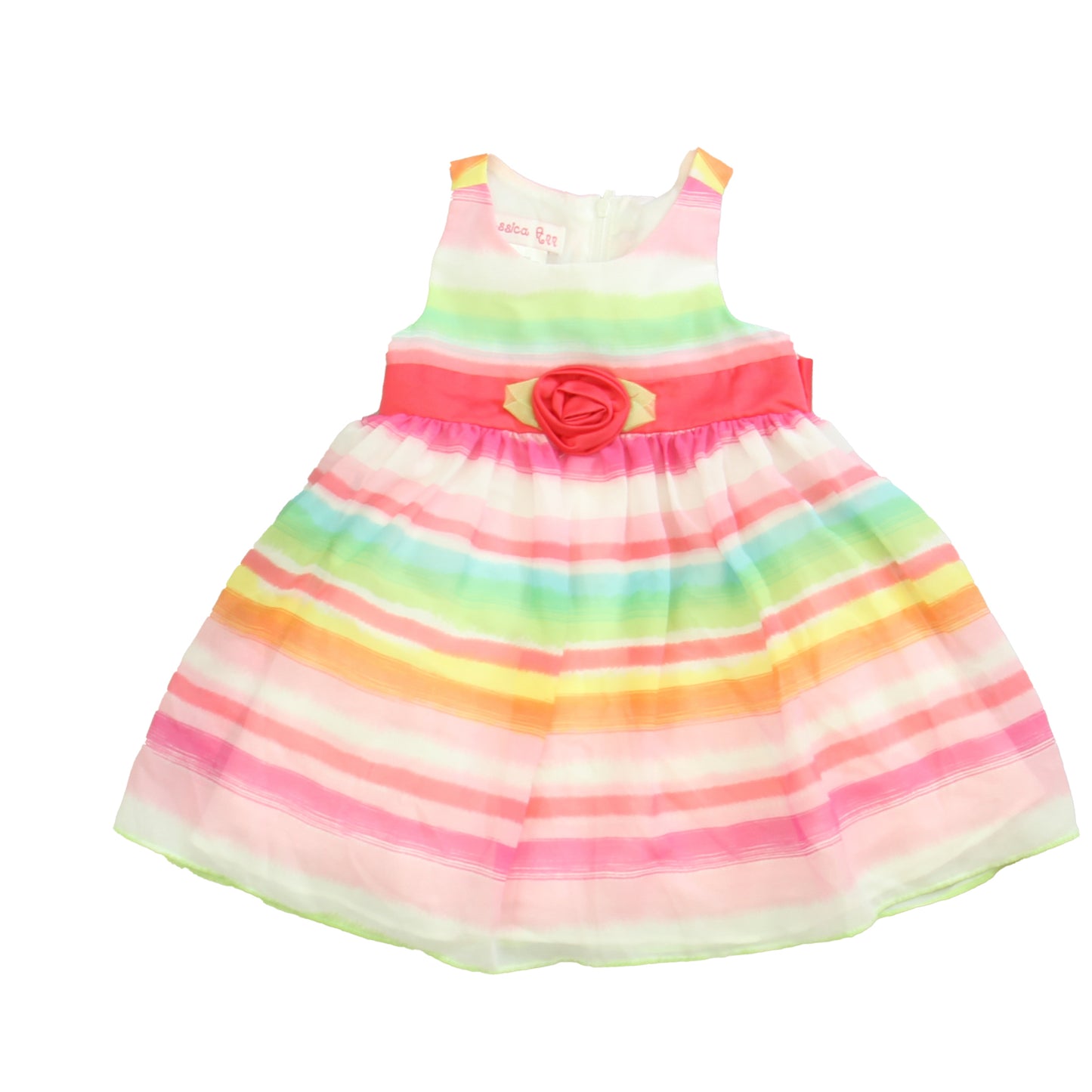 Jessica Ann Girls Pink | Green Stripe Dress Size: 12 Months Pink | Green Stripe