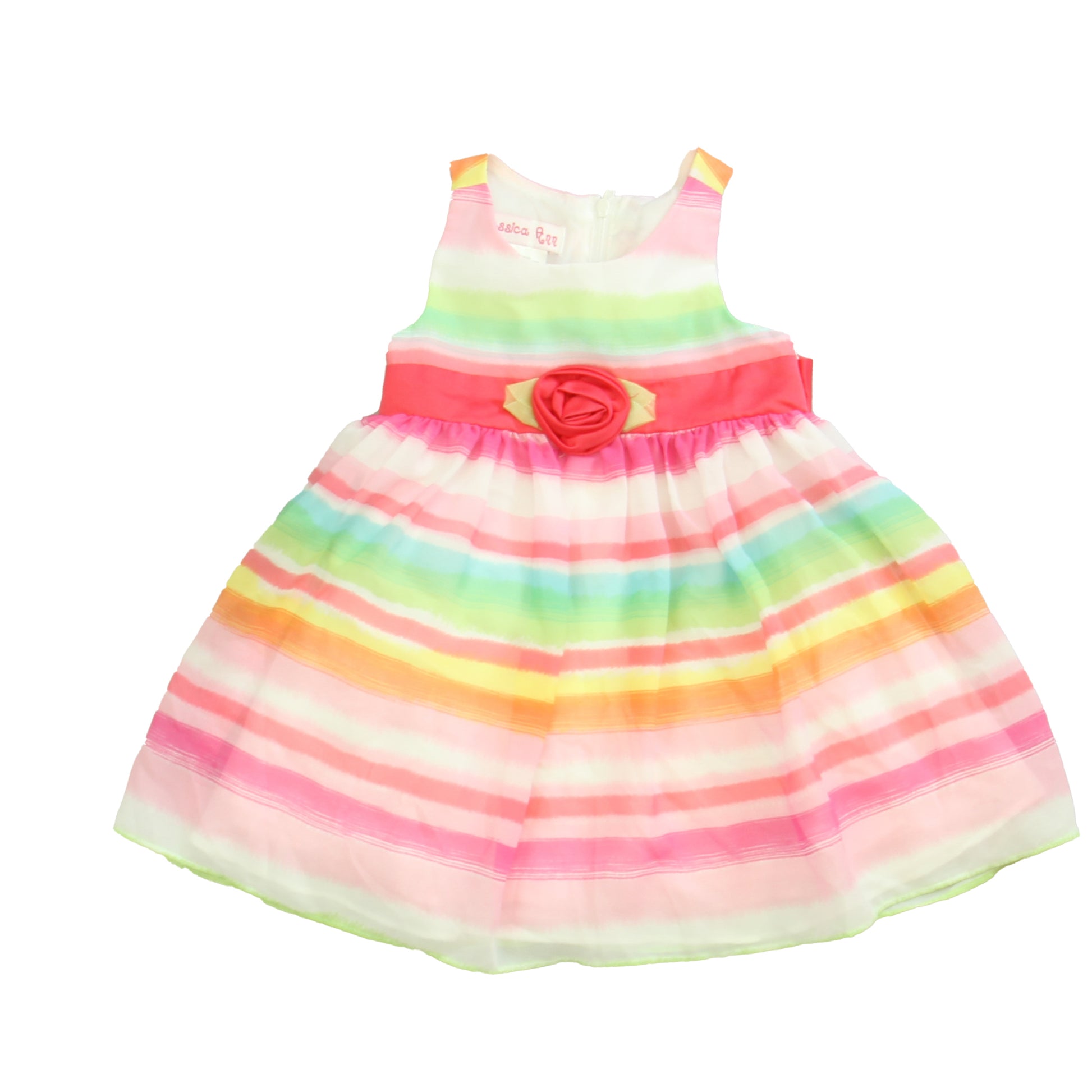 Jessica Ann Girls Pink | Green Stripe Dress Size: 12 Months Pink | Green Stripe