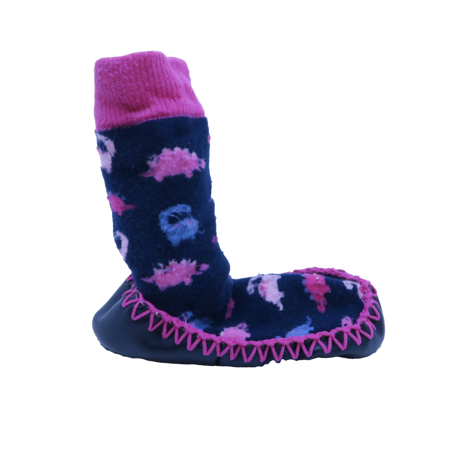 JoJo Maman Bebe Girls Blue | Pink Dinosaurs Slippers Size: 12-24 Months Blue | Pink Dinosaurs