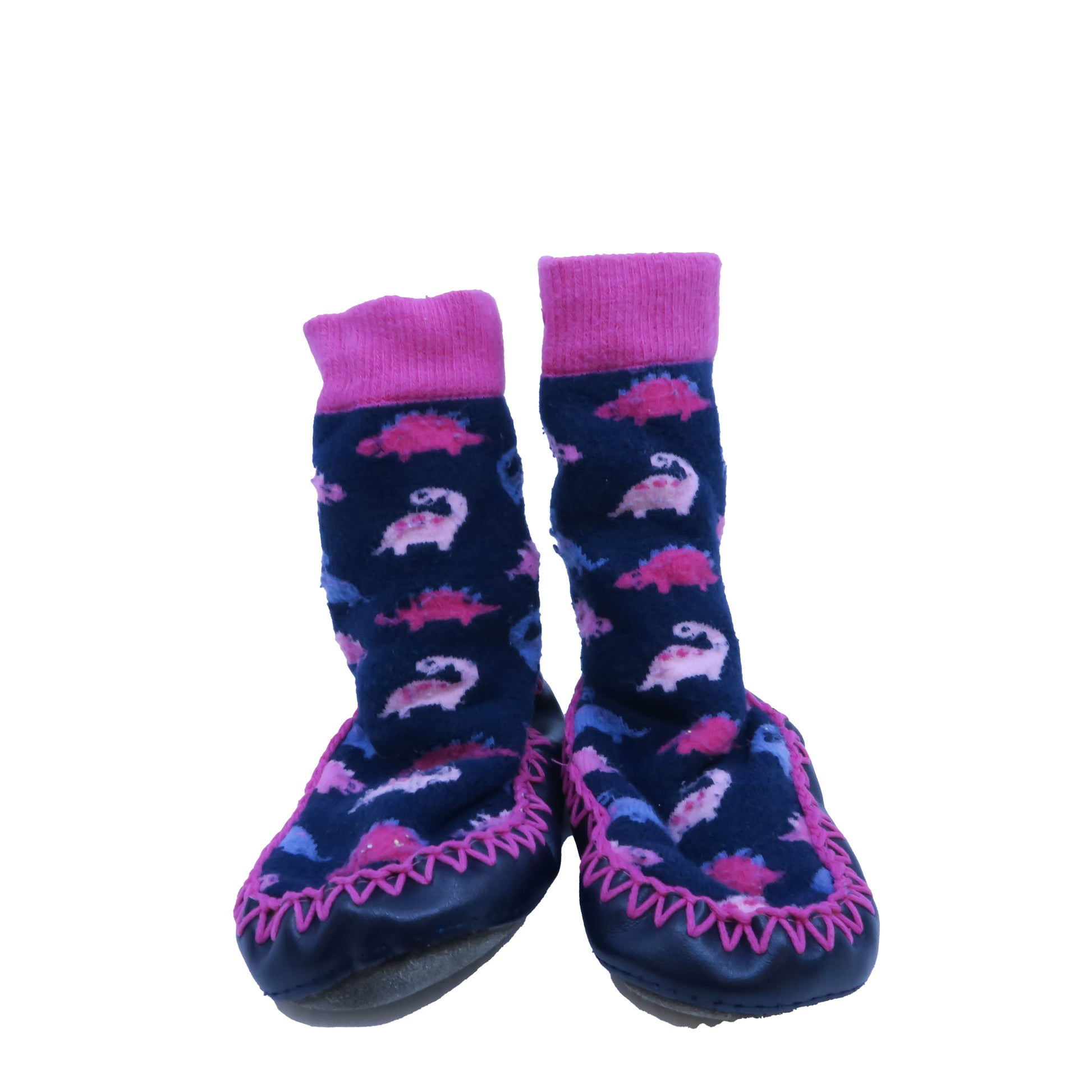 JoJo Maman Bebe Girls Blue | Pink Dinosaurs Slippers Size: 12-24 Months Blue | Pink Dinosaurs