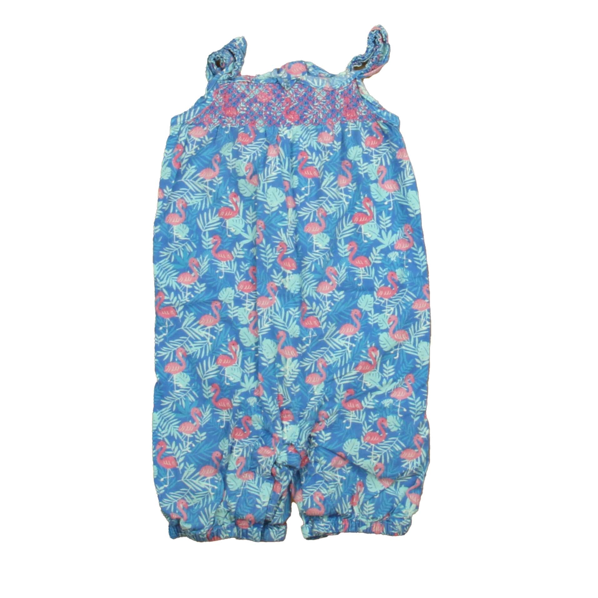 Jojo Maman Bebe Girls Blue | Pink Flamingos Romper Size: 12-18 Months Blue | Pink Flamingos