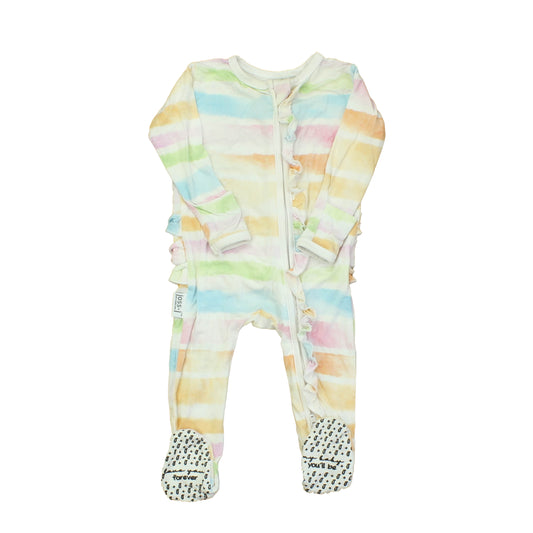 Joss x Arrow & Bows Girls White | Multi | Stripes 1-piece footed Pajamas Size: 0-3 Months White | Multi | Stripes