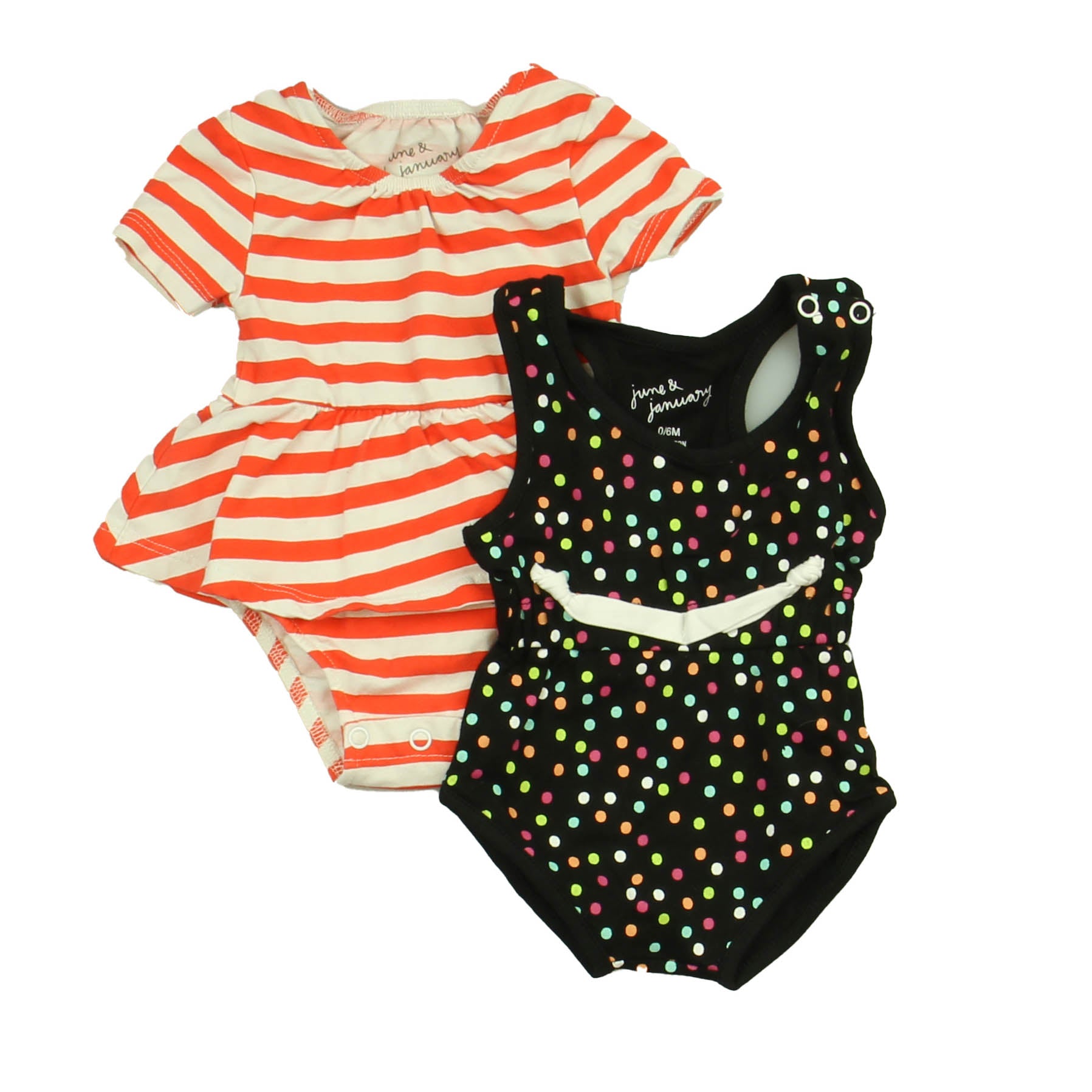 June & January Girls Orange | White | Stripe | Black | Polka Dots Apparel Sets Size: 0-6 Months Orange | White | Stripe | Black | Polka Dots