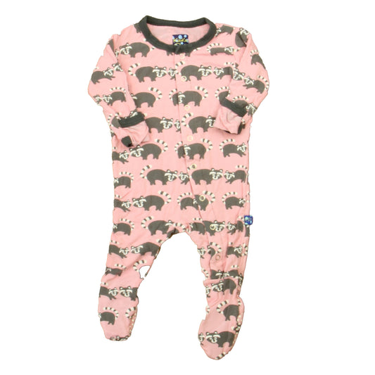 Kickee Pants Girls Pink | Gray Elephants 1-piece footed Pajamas Size: 0-3 Months Pink | Gray Elephants