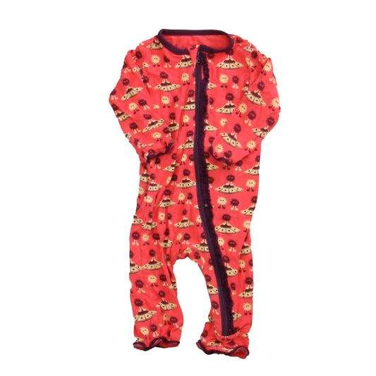 Kickee Pants Girls Red | Maroon | Tan 1-piece Non-footed Pajamas Size: 0-3 Months Red | Maroon | Tan