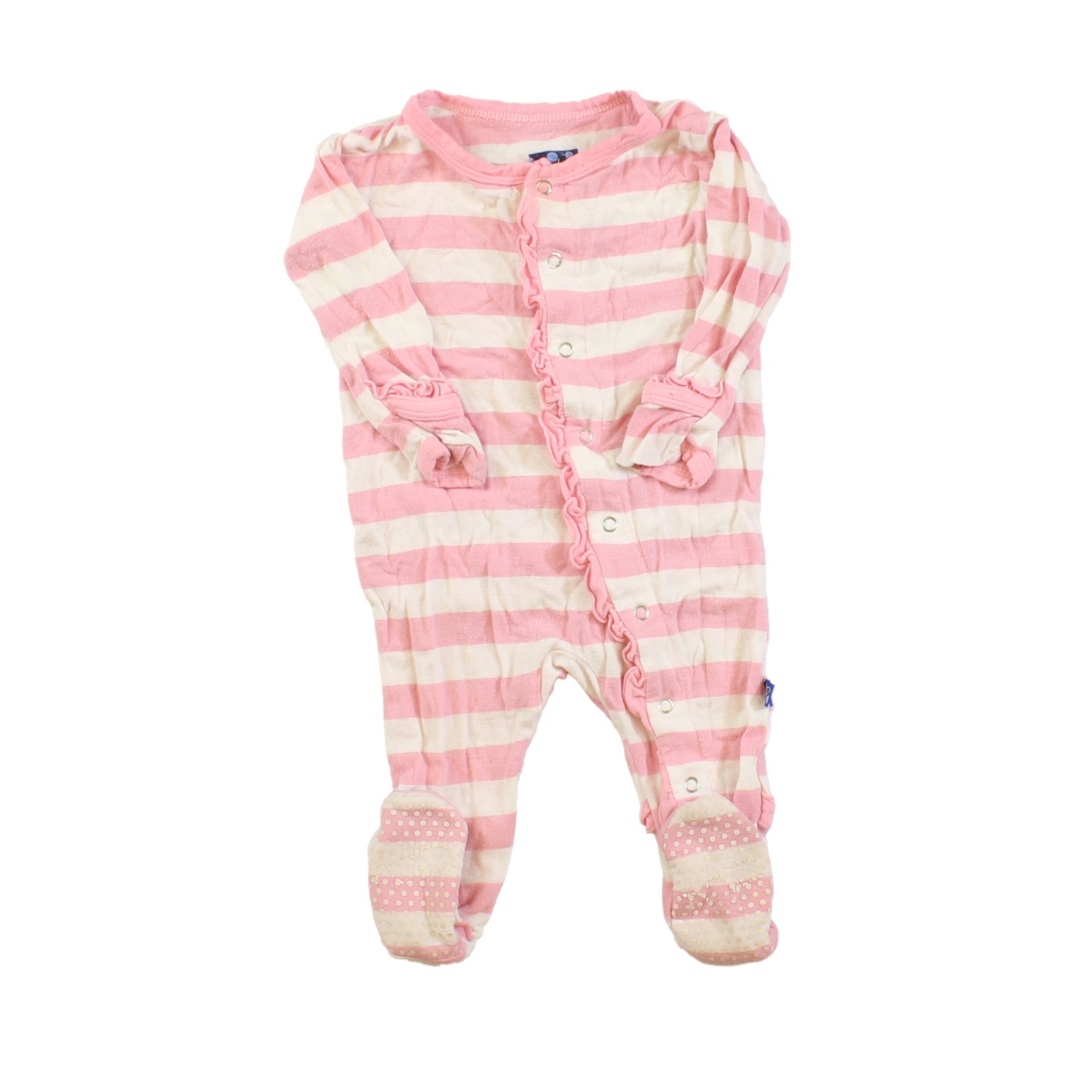 Kickee Pants Girls Pink | White | Stripes 1-piece footed Pajamas Size: 3-6 Months Pink | White | Stripes