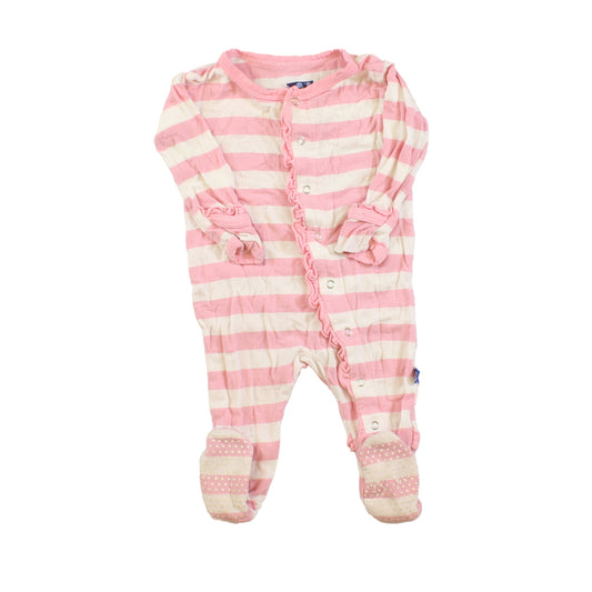 Kickee Pants Girls Pink | White | Stripes 1-piece footed Pajamas Size: 3-6 Months Pink | White | Stripes