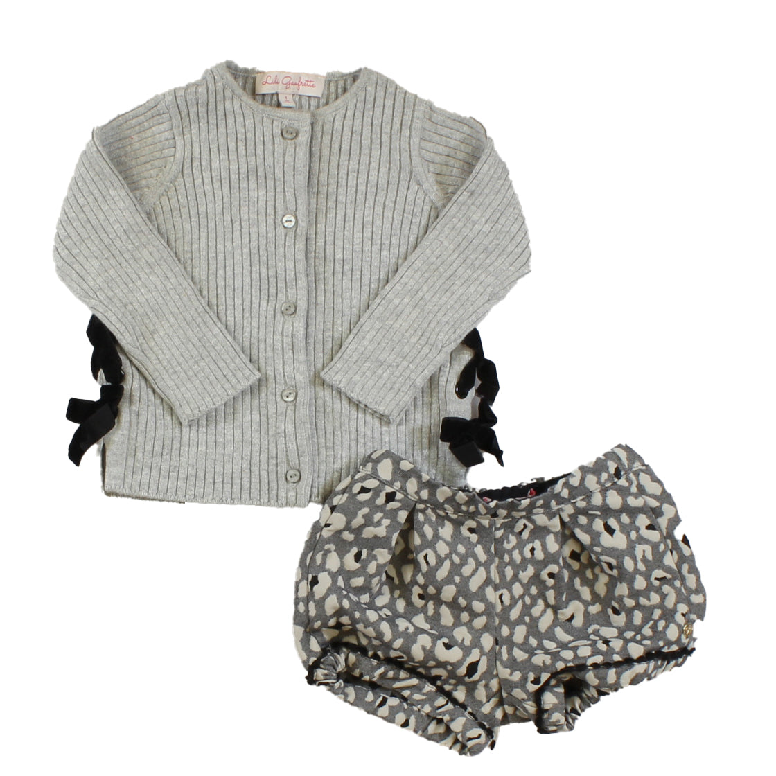 Lili Gaufrette Girls Grey | Black Apparel Sets Size: 12 Months Grey | Black