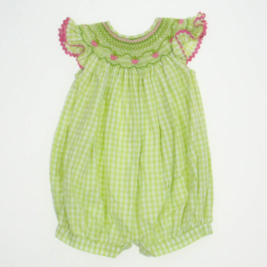 Little Threads Girls Green | White Romper Size: 9 Months Green | White
