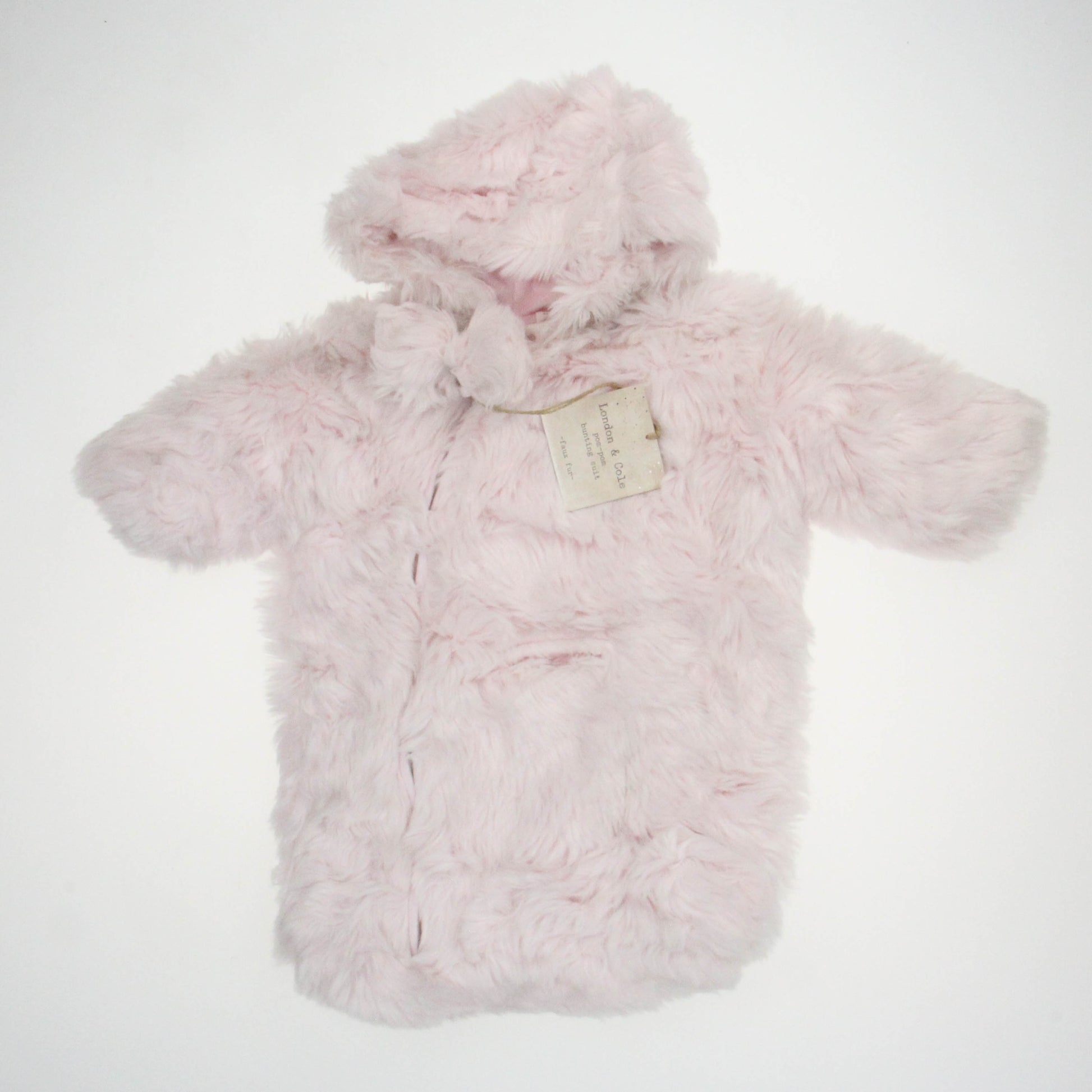 London & Cole Girls Pink Faux Fur Bunting Size: 0-6 Months Pink Faux Fur