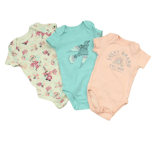 Lucky Brand Girls Pink | Blue | Grey Onesie Size: 0-3 Months Pink | Blue | Grey