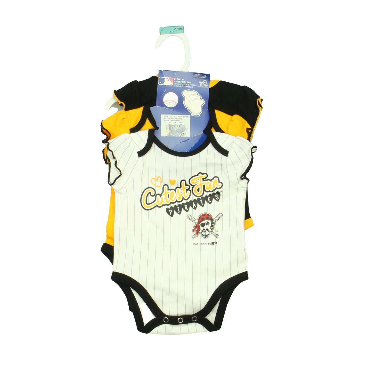 MLB "Pirates" Girls White | Yellow | Black Onesie Size: 0-3 Months White | Yellow | Black