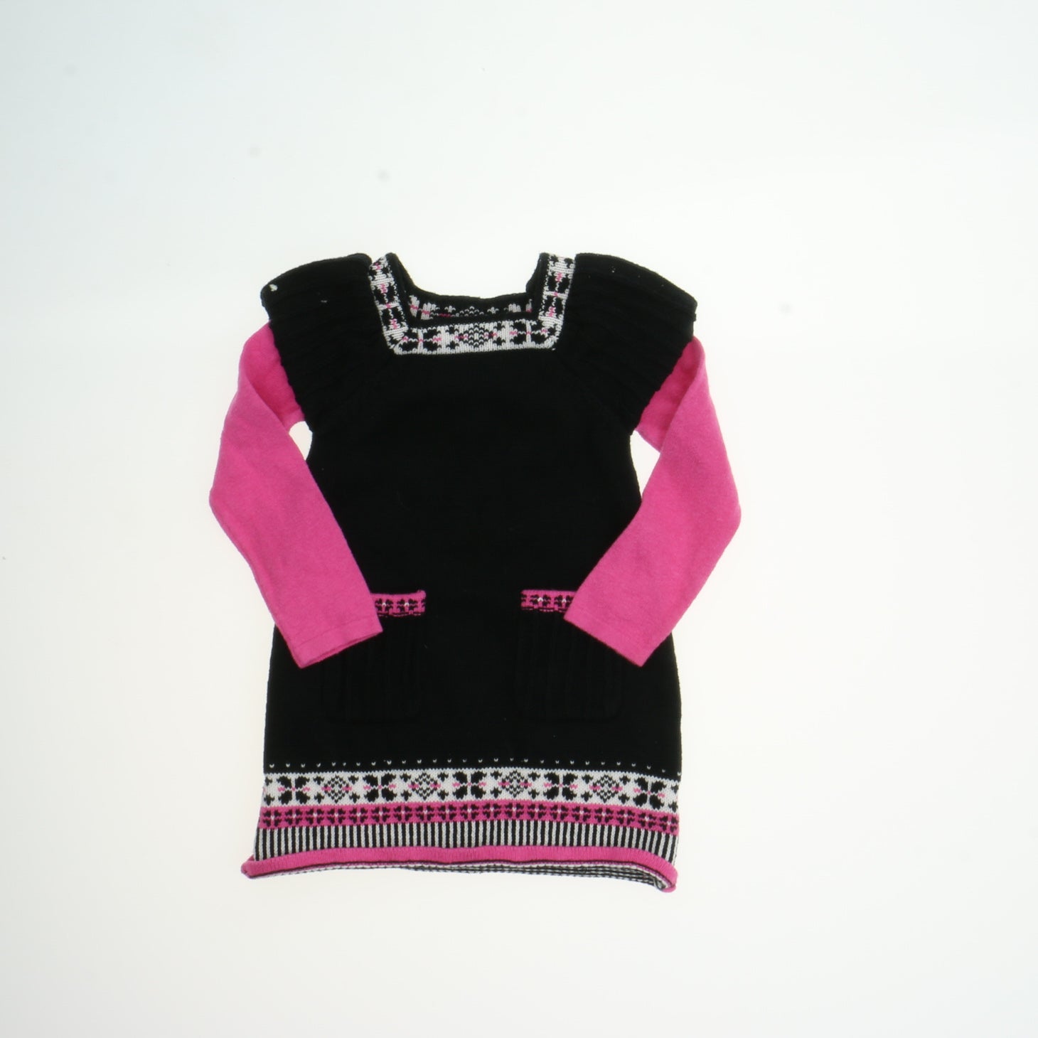 Maggie & Zoe Girls Black | White | Pink Sweater Dress Size: 12 Months Black | White | Pink