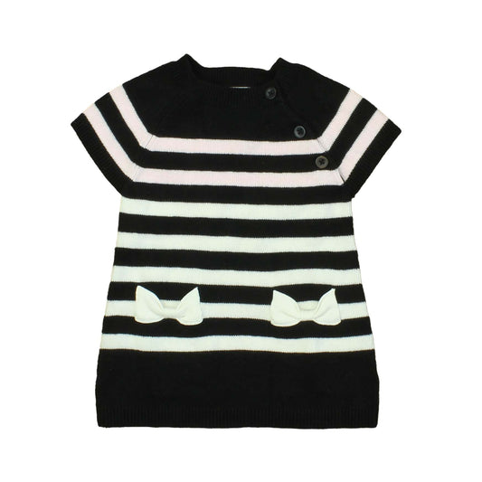 Maggie & Zoe Girls Black | Pink | White | Stripes Sweater Dress Size: 3-6 Months Black | Pink | White | Stripes