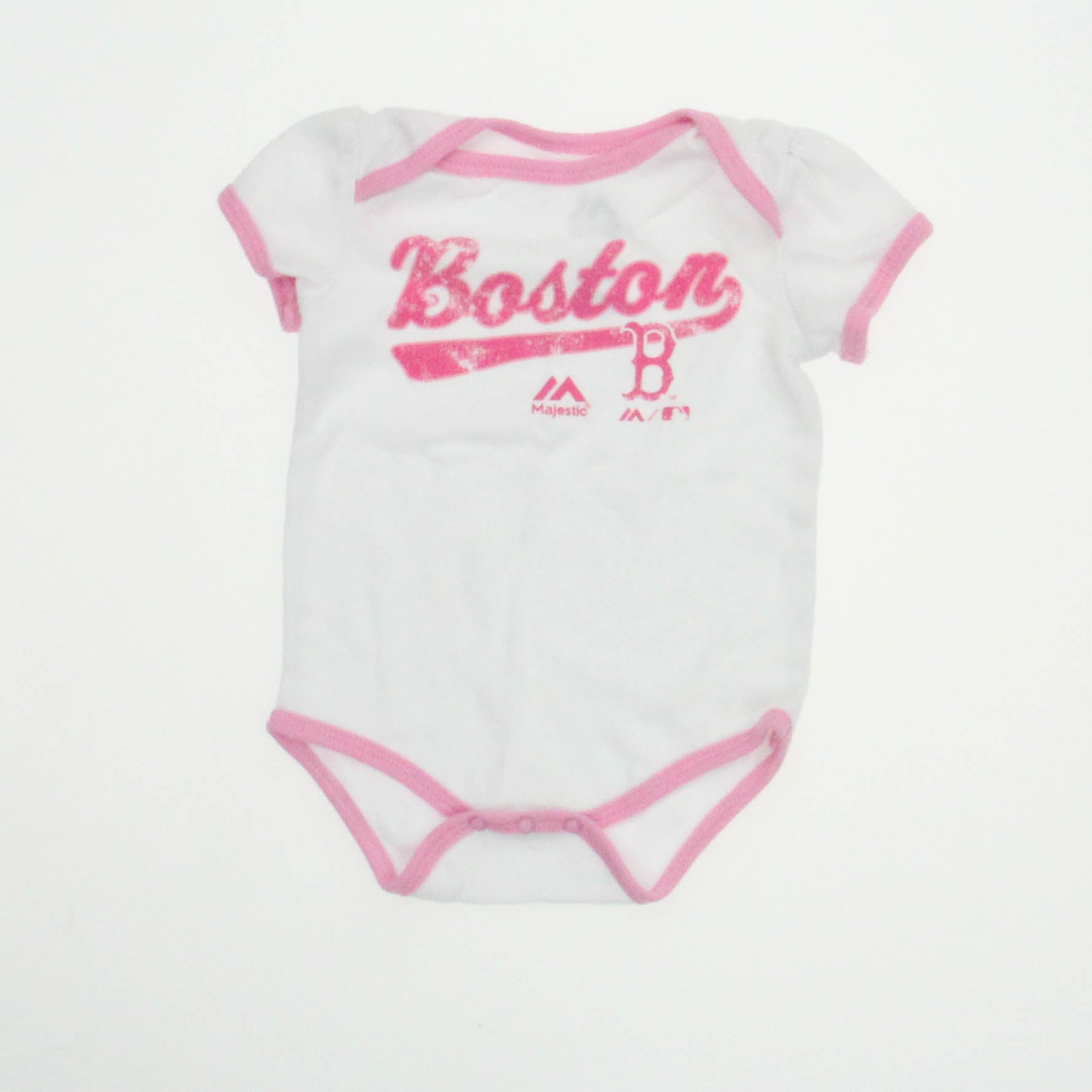 Majestic "Boston Red Sox" Girls White | Pink Onesie Size: 0-3 Months White | Pink