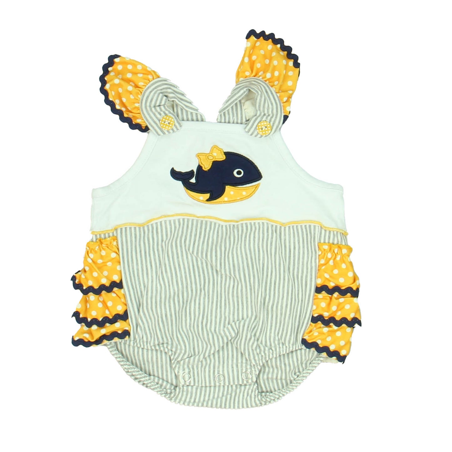Marie Nicole Girls White | Navy | Yellow Romper Size: 0-3 Months White | Navy | Yellow