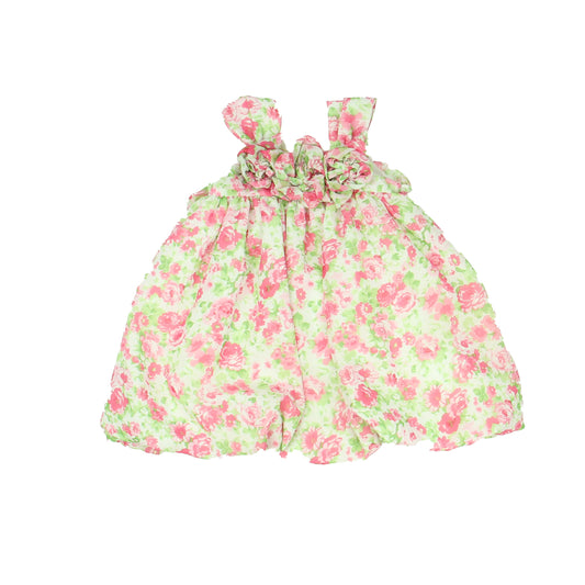 Marmellata Girls Green | Pink | Floral Dress Size: 12 Months Green | Pink | Floral