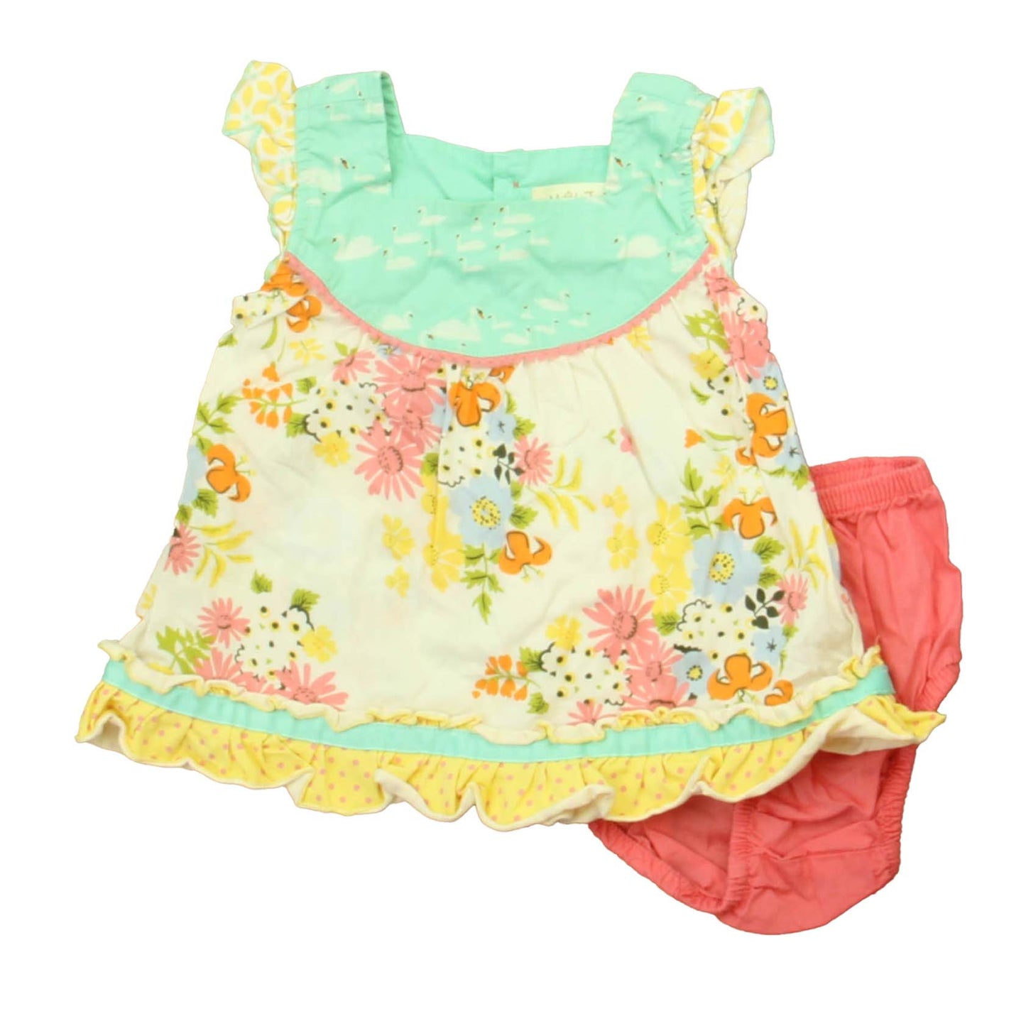 Matilda Jane Girls Aqua | Pink | Yellow Dress Size: 12-18 Months Aqua | Pink | Yellow