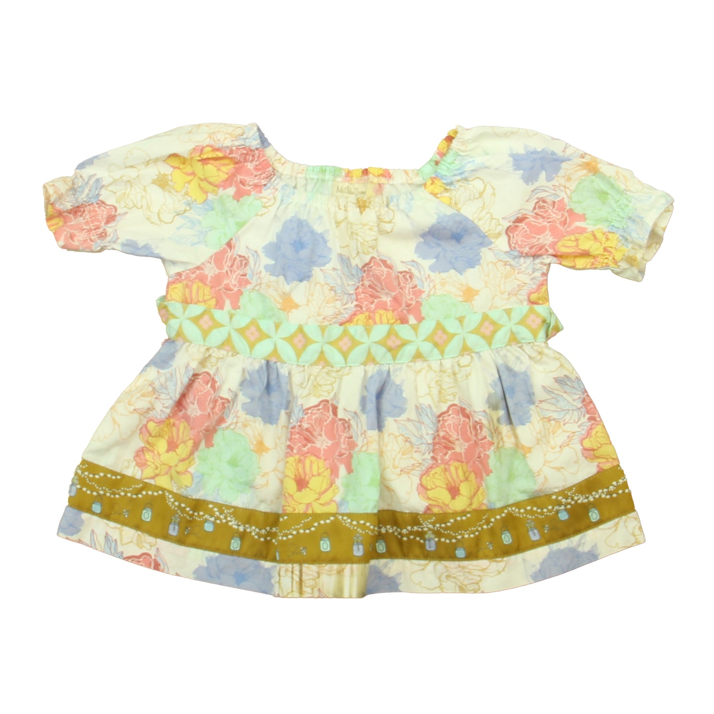 Matilda Jane Girls White | Pink | Aqua Blouse Size: 18 Months White | Pink | Aqua