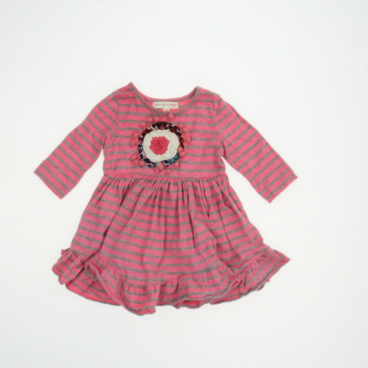 Mimi & Maggie Girls Pink | Gray Stripe Dress Size: 3-6 Months Pink | Gray Stripe