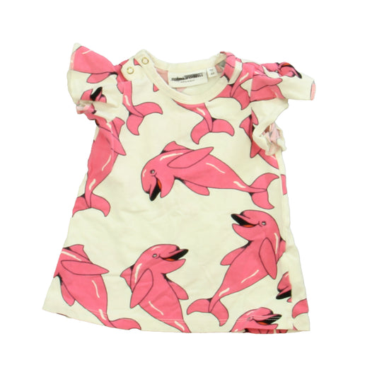 Mini Rodini Girls Pink Dolphins Dress Size: 1-4 Months Pink Dolphins