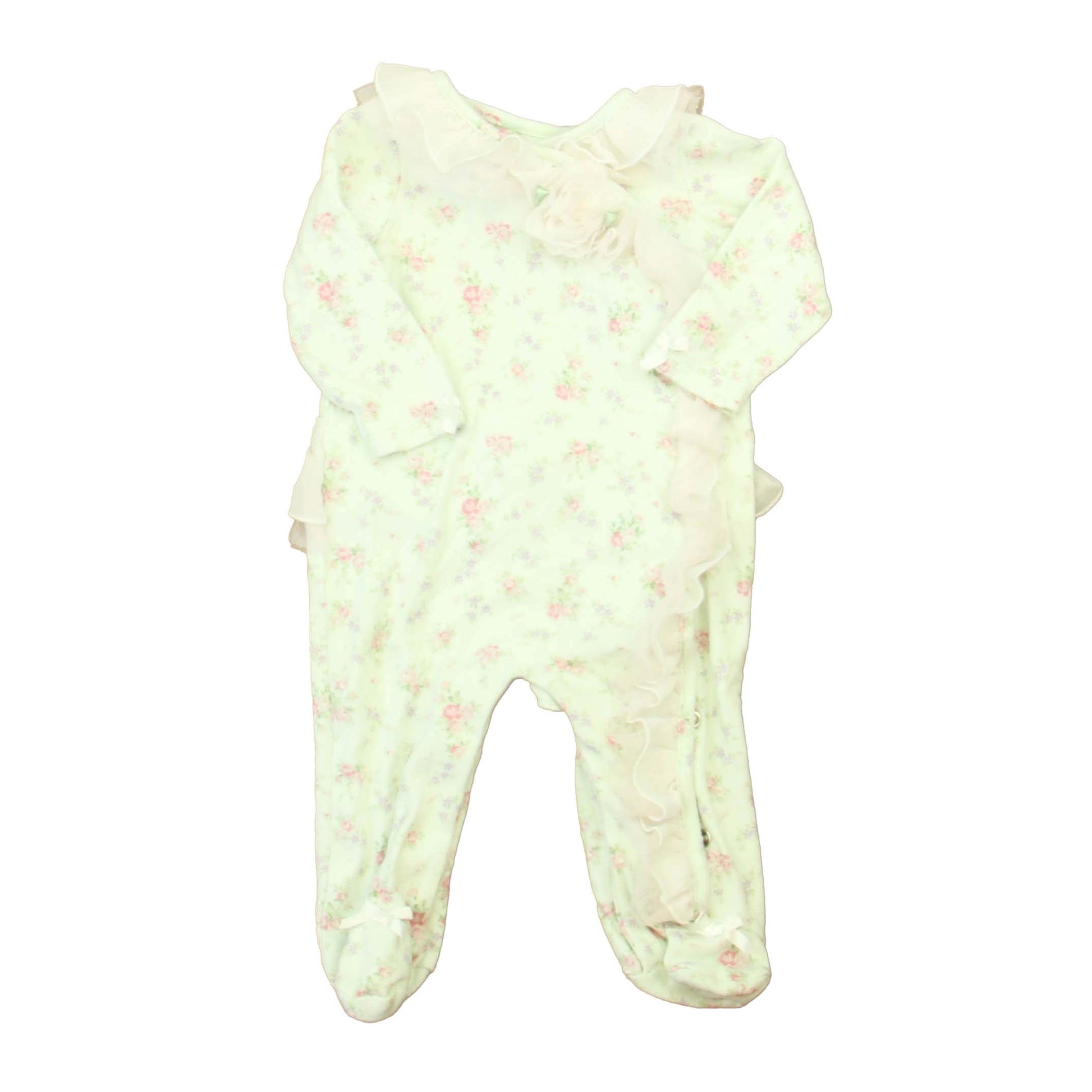 Miniclasix Girls Ivory Floral Long Sleeve Outfit Size: 6 Months Ivory Floral