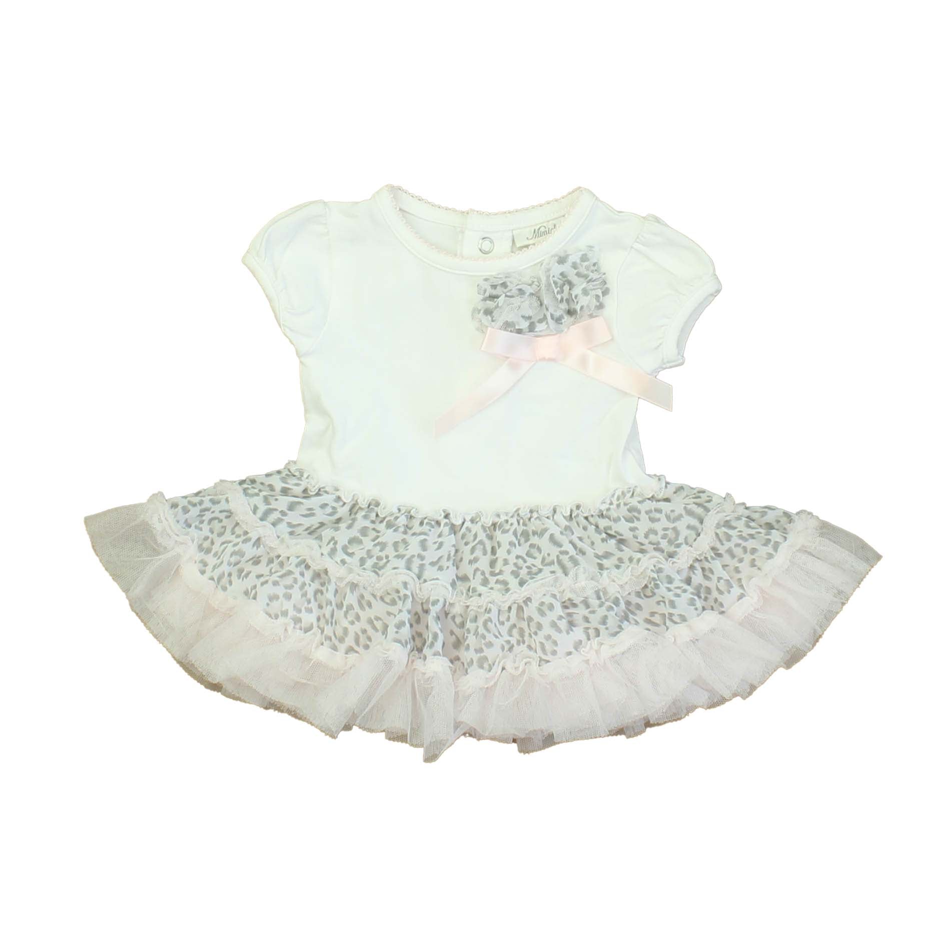 Miniclassix Girls White | Pink | Grey Dress Size: 0-3 Months White | Pink | Grey