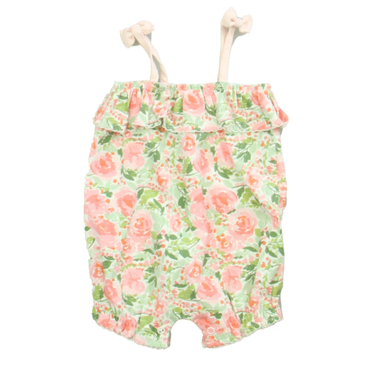Mudpie Girls Pink | Green Floral Romper Size: 3-6 Months Pink | Green Floral