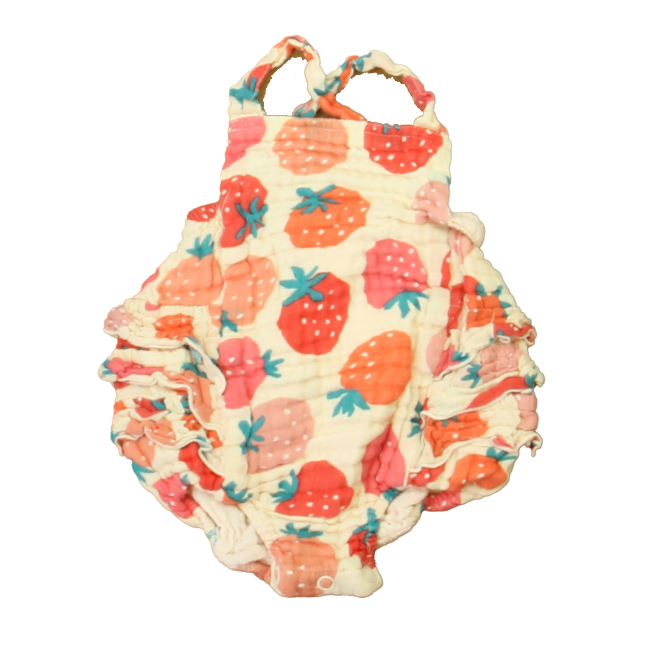 Mudpie Girls Pink Strawberries Romper Size: 3-6 Months Pink Strawberries