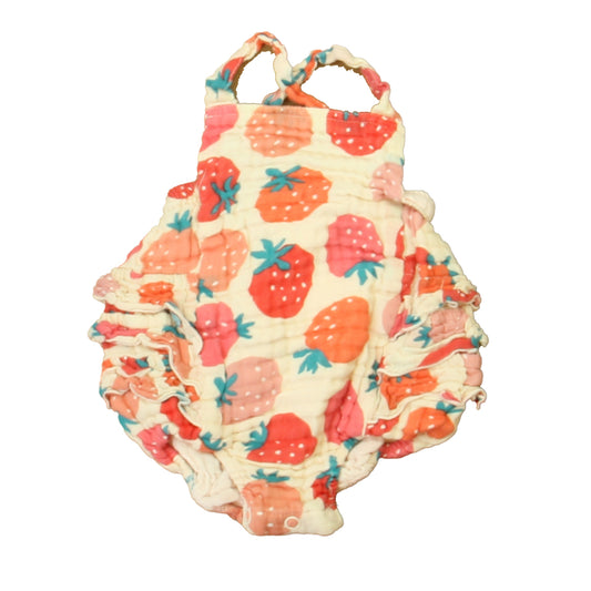 Mudpie Girls Pink Strawberries Romper Size: 3-6 Months Pink Strawberries