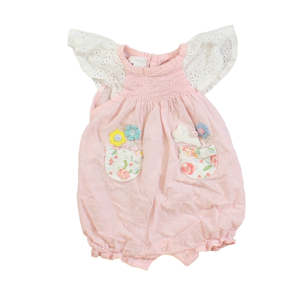 Mudpie Girls White | Pink Romper Size: 3-6 Months White | Pink