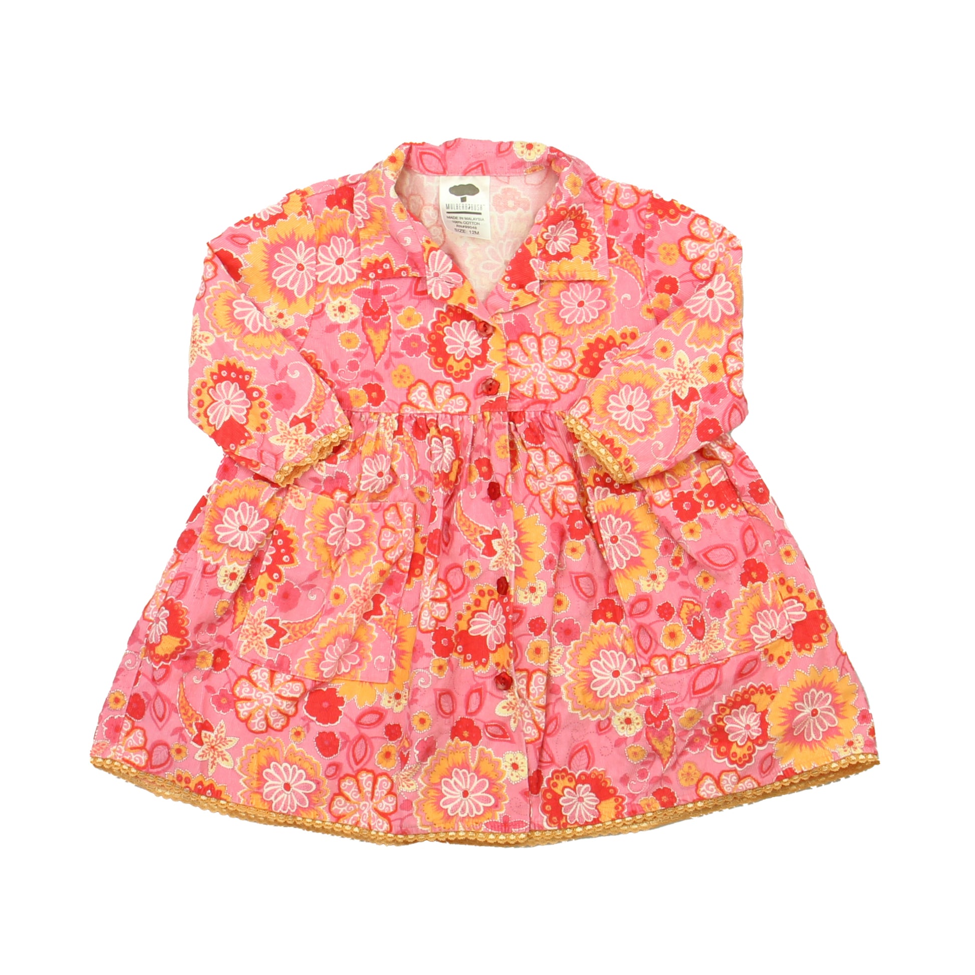 Mulberri Bush Girls Pink | Yellow | Red Floral Dress Size: 12 Months Pink | Yellow | Red Floral