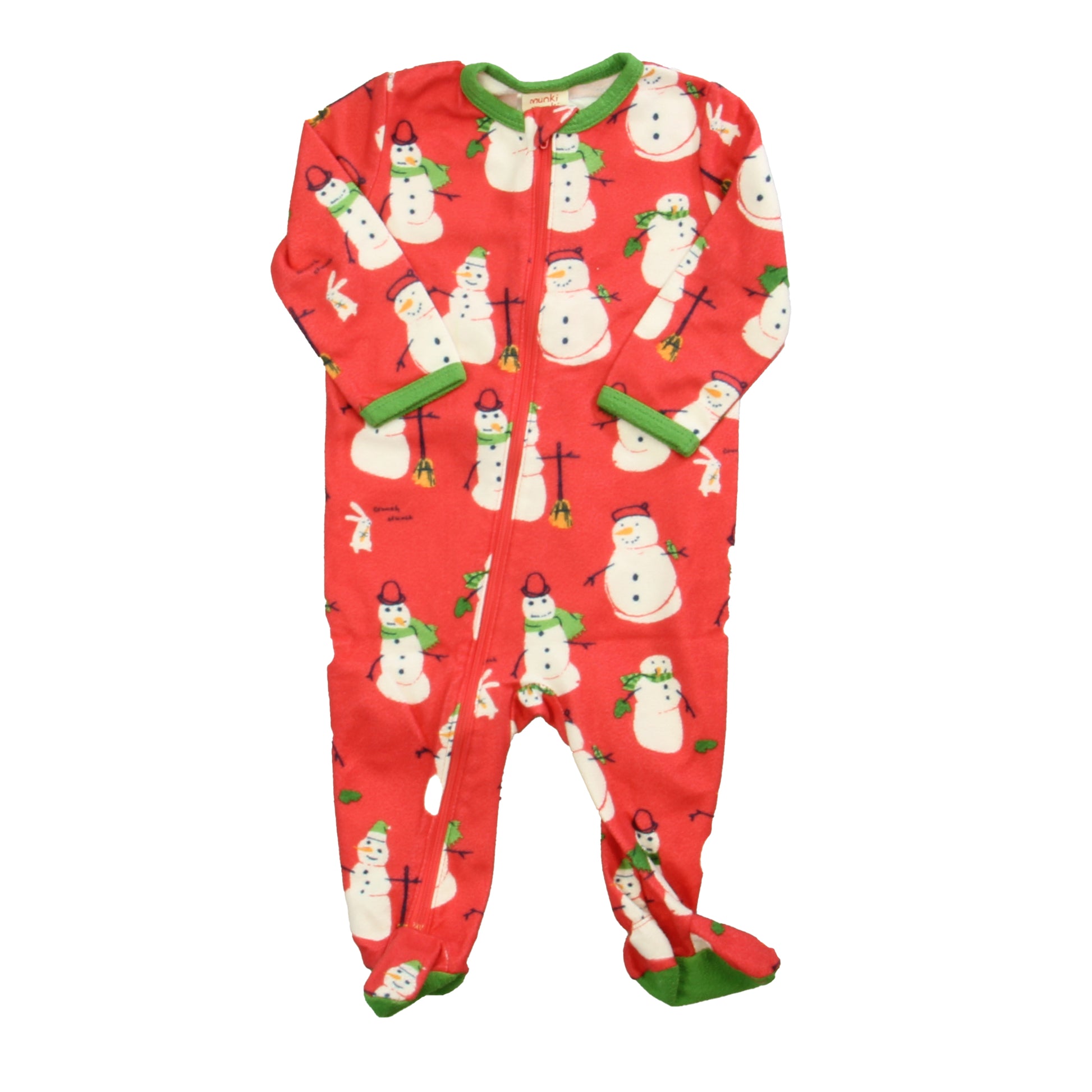 Munki Munki Unisex Red Snowmen 1-piece footed Pajamas Size: 6-9 Months Red Snowmen
