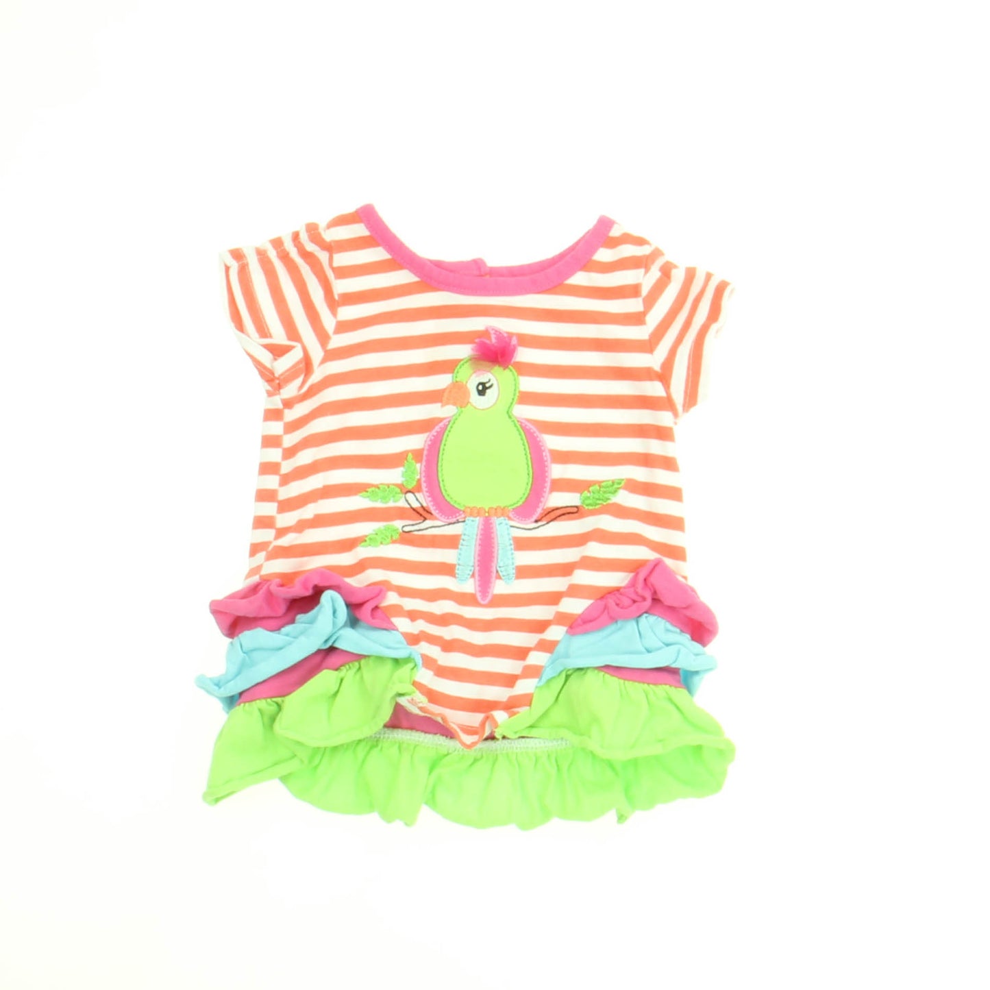 Nannette Baby Girls Orange Stripes | Bird Short Sleeve Shirt Size: 3-6 Months Orange Stripes | Bird