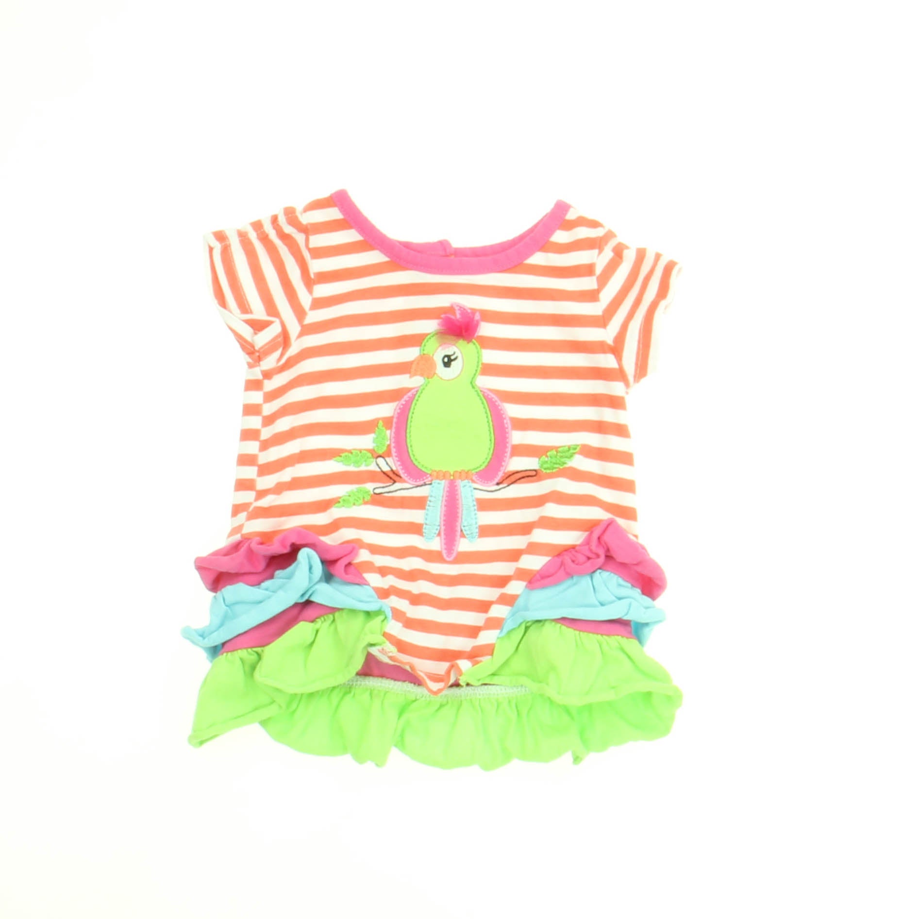 Nannette Baby Girls Orange Stripes | Bird Short Sleeve Shirt Size: 3-6 Months Orange Stripes | Bird