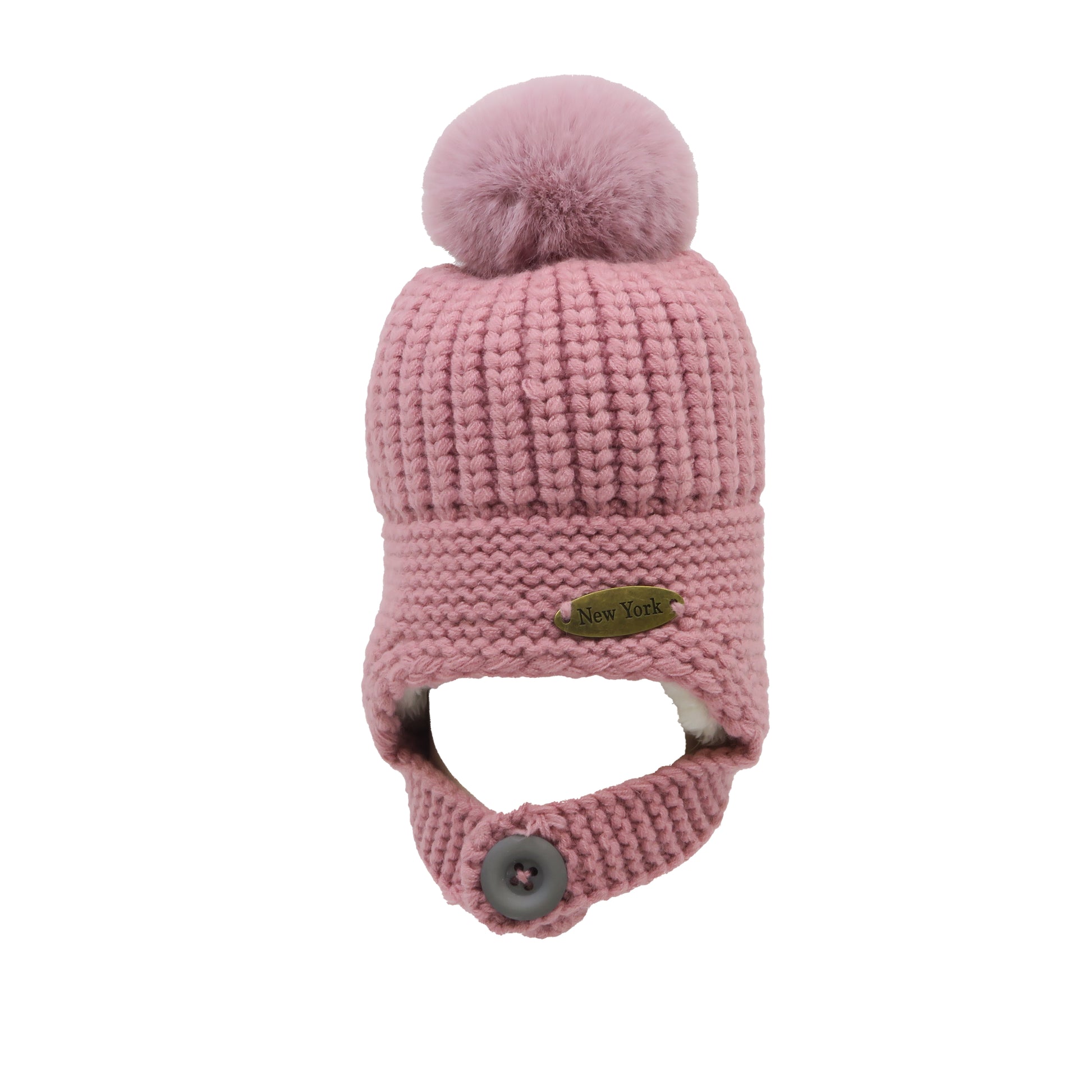 New York Girls Pink | White Winter Hat Size: 0-6 Months Pink | White