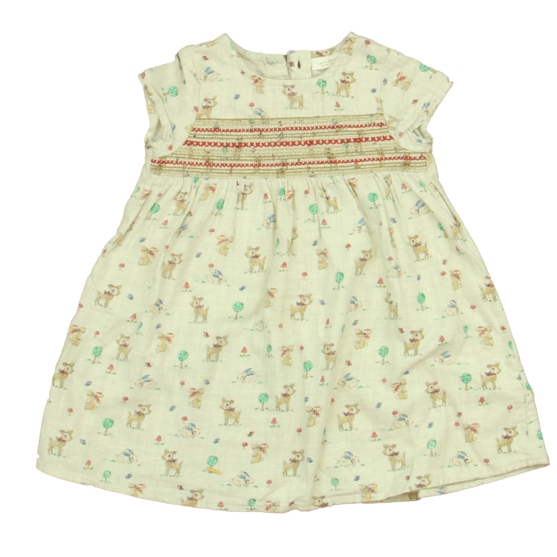 Next Girls Beige Bunnie and Deer Dress Size: 9-12 Months Beige Bunnie and Deer