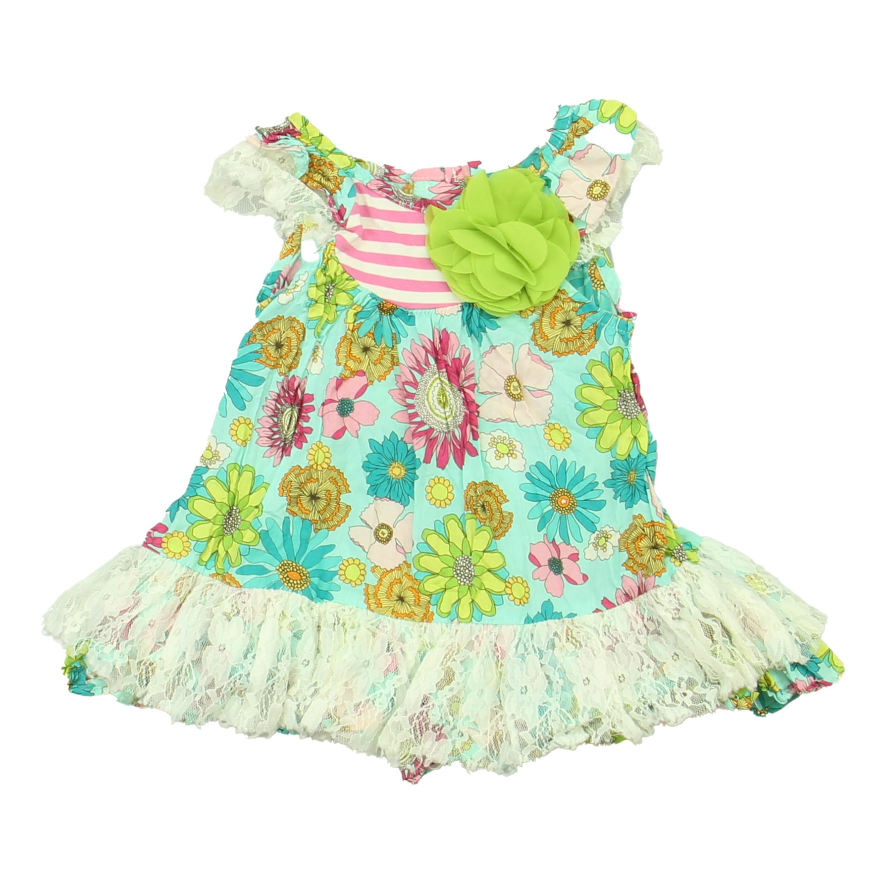 Peaches'n Cream Girls Teal | Pink | green Dress Size: 12 Months Teal | Pink | green