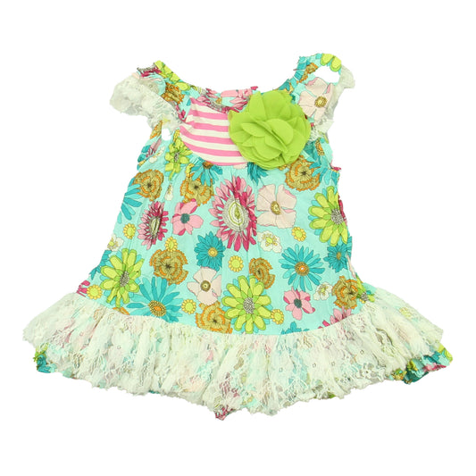 Peaches'n Cream Girls Teal | Pink | green Dress Size: 12 Months Teal | Pink | green