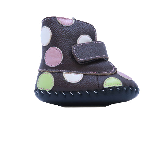 Pediped Girls Brown | Polka Dots Booties Size: 0-6 Months Brown | Polka Dots