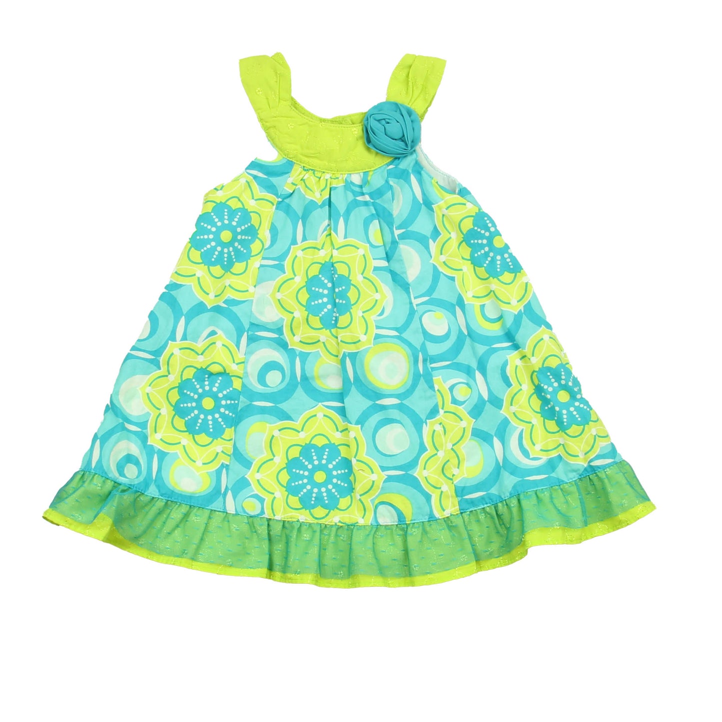 Penelope Mack Girls Green | Blue | White Dress Size: 18 Months Green | Blue | White