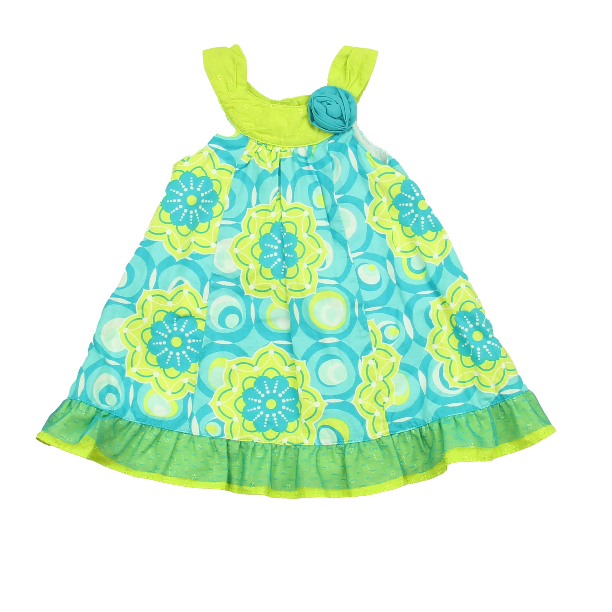Penelope Mack Girls Green | Blue | White Dress Size: 18 Months Green | Blue | White