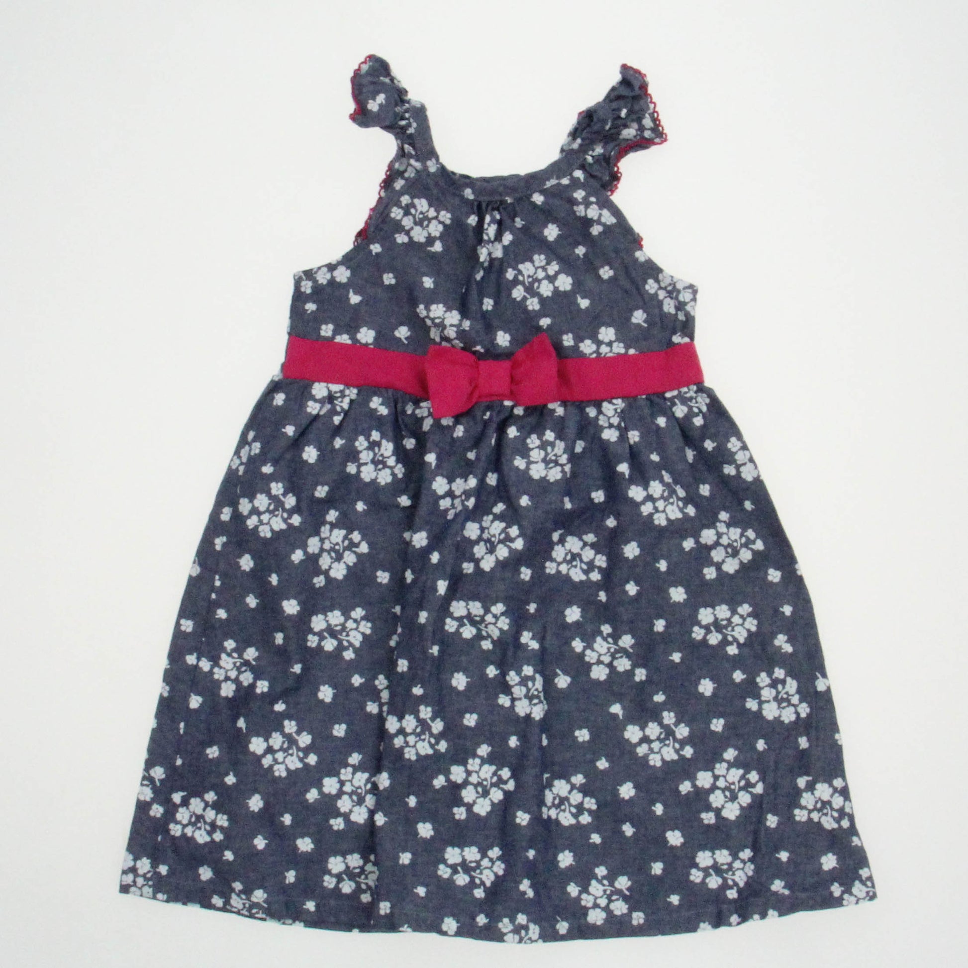 Penelope Mack Girls Blue Floral | Pink Bow Dress Size: 24 Months Blue Floral | Pink Bow