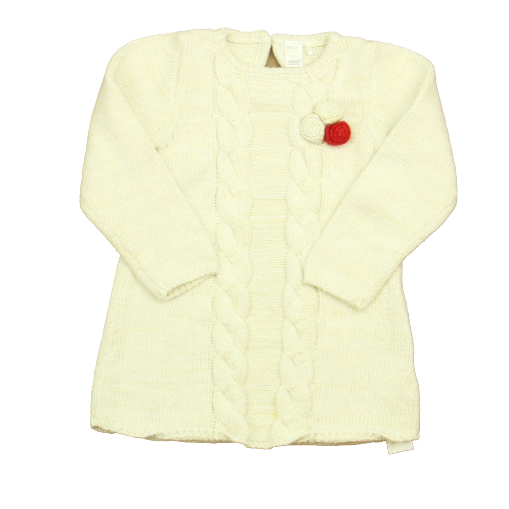 Petit Lem Girls Ivory | Gold Sweater Dress Size: 24 Months Ivory | Gold