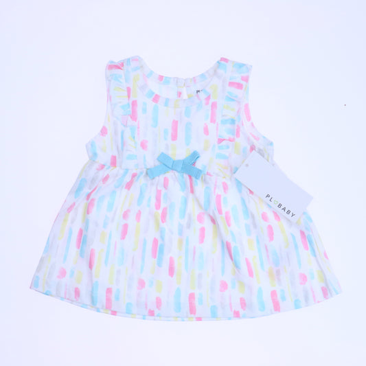Petit Lem Girls White | Pink | Blue Dress Size: 3 Months White | Pink | Blue