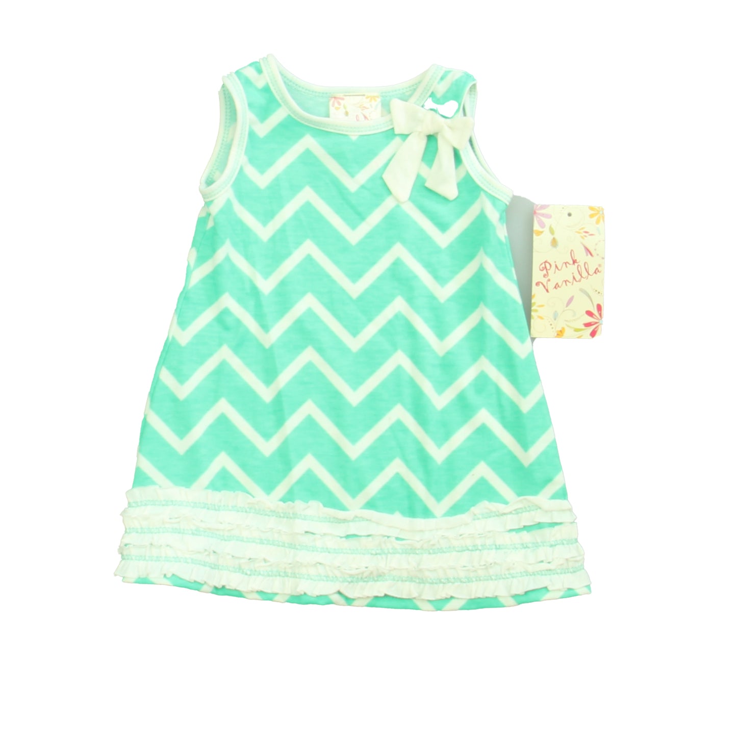 Pink Vanilla Girls Green | White Dress Size: 24 Months Green | White