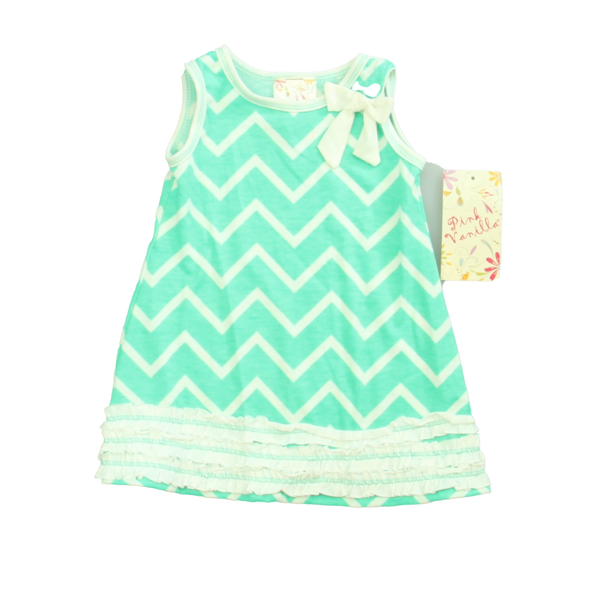 Pink Vanilla Girls Green | White Dress Size: 24 Months Green | White